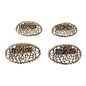 4 Vintage MUSI Shoe Clips Gold Filigree Oval  Floral Filagree Pat # S34692